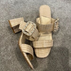 Alex Marie Beige Block Heel Sandals